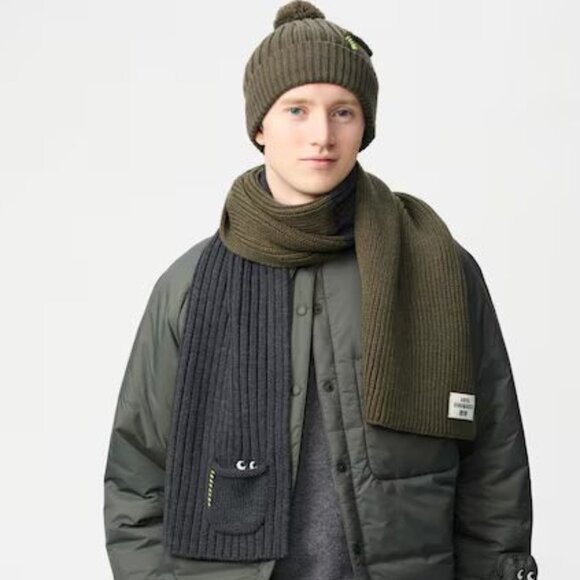 Uniqlo Accessories - Anya Hindmarch x Uniqlo Heattech Knitted Scarf - Dark Gray/Olive